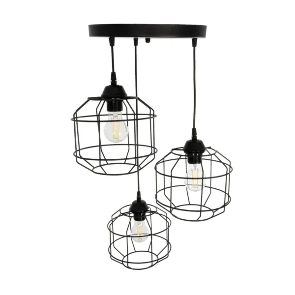 GloboStar® RAYNO 201-0108 Vintage Κρεμαστό Φωτιστικό Πλέγμα Τρίφωτο 3 x E27 IP20 Μαύρο Μέταλλο - Μ40 x Π40 x Υ60cm - Image 5
