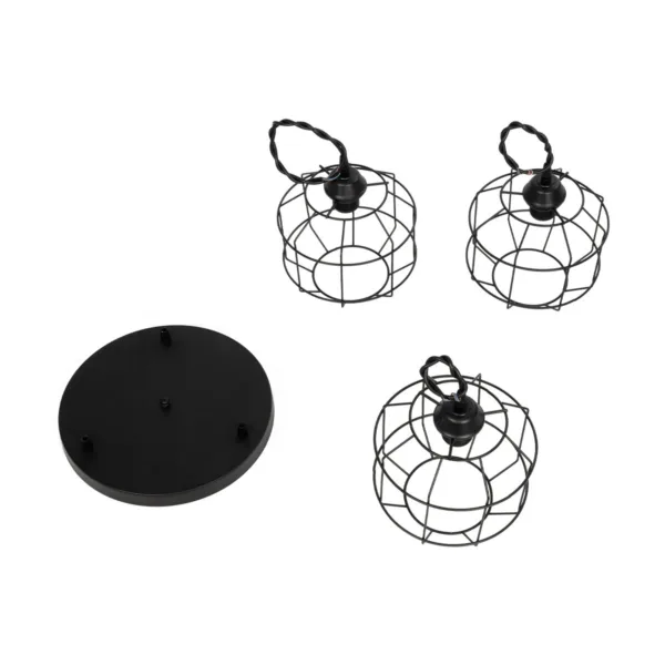 GloboStar® RAYNO 201-0108 Vintage Κρεμαστό Φωτιστικό Πλέγμα Τρίφωτο 3 x E27 IP20 Μαύρο Μέταλλο - Μ40 x Π40 x Υ60cm - Image 8