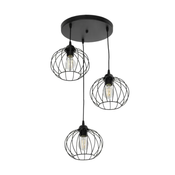 GloboStar® FLAMIA 201-0109 Vintage Κρεμαστό Φωτιστικό Πλέγμα Τρίφωτο 3 x E27 IP20 Μαύρο Μέταλλο - Μ40 x Π40 x Υ60cm - Image 4