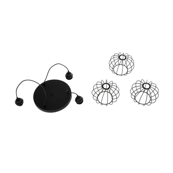 GloboStar® FLAMIA 201-0109 Vintage Κρεμαστό Φωτιστικό Πλέγμα Τρίφωτο 3 x E27 IP20 Μαύρο Μέταλλο - Μ40 x Π40 x Υ60cm - Image 8