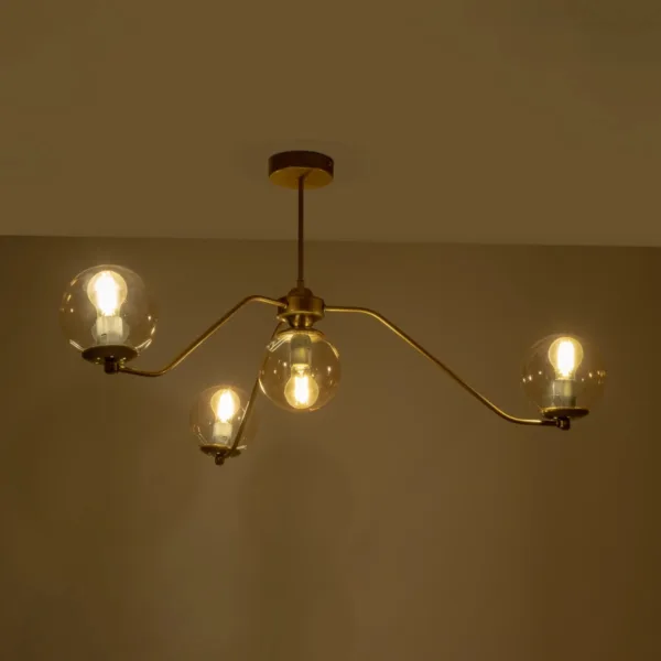 GloboStar® SUNRAY 201-0110 Vintage Κρεμαστό Φωτιστικό Μπάλα Πολύφωτο 4 x E27 IP20 Μαύρο Μέταλλο με Μελί Γυαλί - Μ55 x Π55 x Υ48cm - Image 2