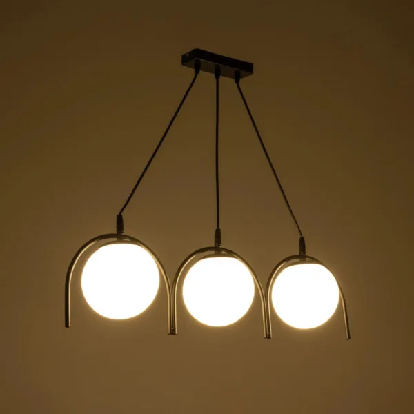 GloboStar® FLASHO 201-0111 Vintage Κρεμαστό Φωτιστικό Οροφής Ράγα Τρίφωτο 3 x E27 IP20 Μαύρο Μέταλλο με Γαλακτερό Γυαλί - Μ50 x Π25 x Υ70cm - Image 2