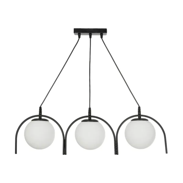 GloboStar® FLASHO 201-0111 Vintage Κρεμαστό Φωτιστικό Οροφής Ράγα Τρίφωτο 3 x E27 IP20 Μαύρο Μέταλλο με Γαλακτερό Γυαλί - Μ50 x Π25 x Υ70cm - Image 3