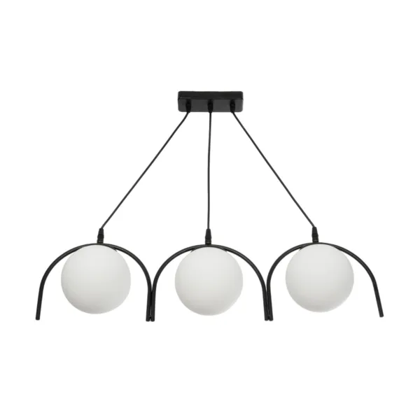 GloboStar® FLASHO 201-0111 Vintage Κρεμαστό Φωτιστικό Οροφής Ράγα Τρίφωτο 3 x E27 IP20 Μαύρο Μέταλλο με Γαλακτερό Γυαλί - Μ50 x Π25 x Υ70cm - Image 4