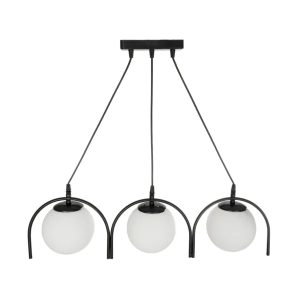 GloboStar® FLASHO 201-0111 Vintage Κρεμαστό Φωτιστικό Οροφής Ράγα Τρίφωτο 3 x E27 IP20 Μαύρο Μέταλλο με Γαλακτερό Γυαλί - Μ50 x Π25 x Υ70cm - Image 5