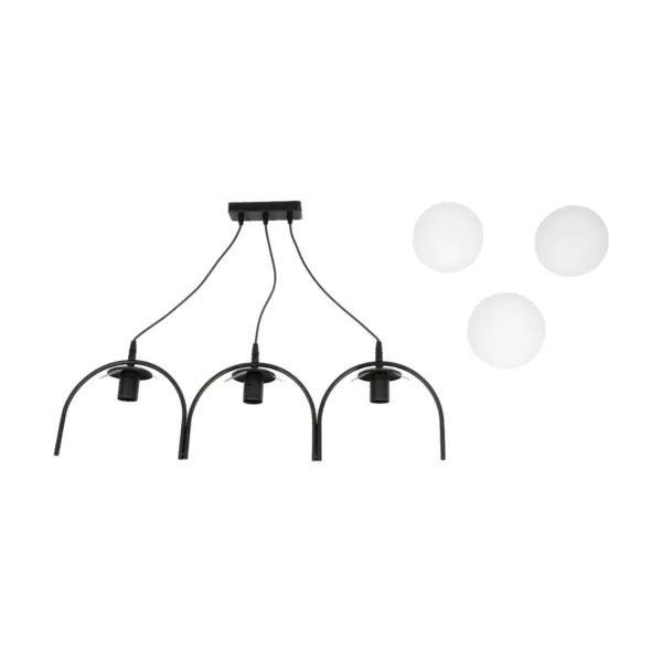 GloboStar® FLASHO 201-0111 Vintage Κρεμαστό Φωτιστικό Οροφής Ράγα Τρίφωτο 3 x E27 IP20 Μαύρο Μέταλλο με Γαλακτερό Γυαλί - Μ50 x Π25 x Υ70cm - Image 8