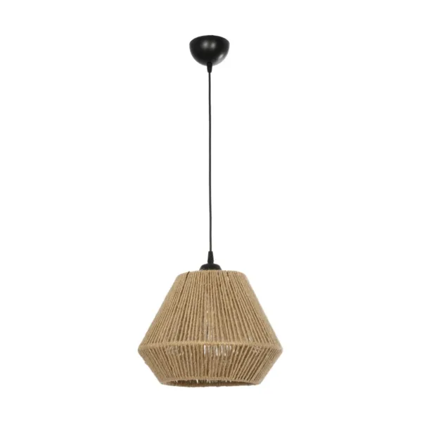 GloboStar® GLARO 201-0112 Vintage Κρεμαστό Φωτιστικό Καμπάνα Μονόφωτο 1 x E27 IP20 Μαύρο Μέταλλο με Μπεζ Σχοινί - Μ30 x Π30 x Υ70cm - Image 3