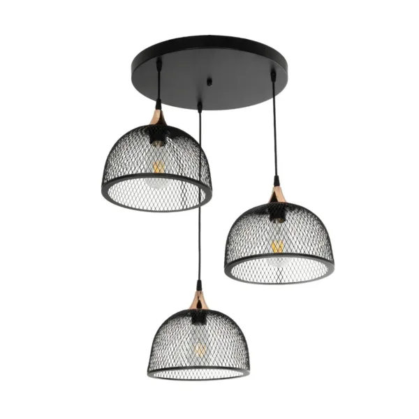 GloboStar® FLICKA 201-0113 Vintage Κρεμαστό Φωτιστικό Πλέγμα Τρίφωτο 3 x E27 IP20 Μαύρο Μέταλλο- Μ40 x Π40 x Υ70cm - Image 4