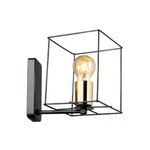 GloboStar® CYRA 203-0012 Μοντέρνο Επιτοίχιο Φωτιστικό Απλίκα Μονόφωτο 1 x E27 IP20 Μαύρο & Χρυσό Μέταλλο - Μ21 x Π21 x Υ19cm