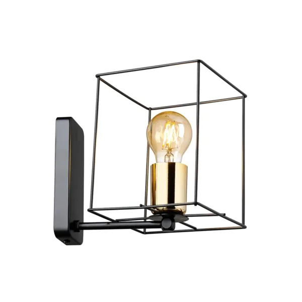 GloboStar® CYRA 203-0012 Μοντέρνο Επιτοίχιο Φωτιστικό Απλίκα Μονόφωτο 1 x E27 IP20 Μαύρο & Χρυσό Μέταλλο - Μ21 x Π21 x Υ19cm
