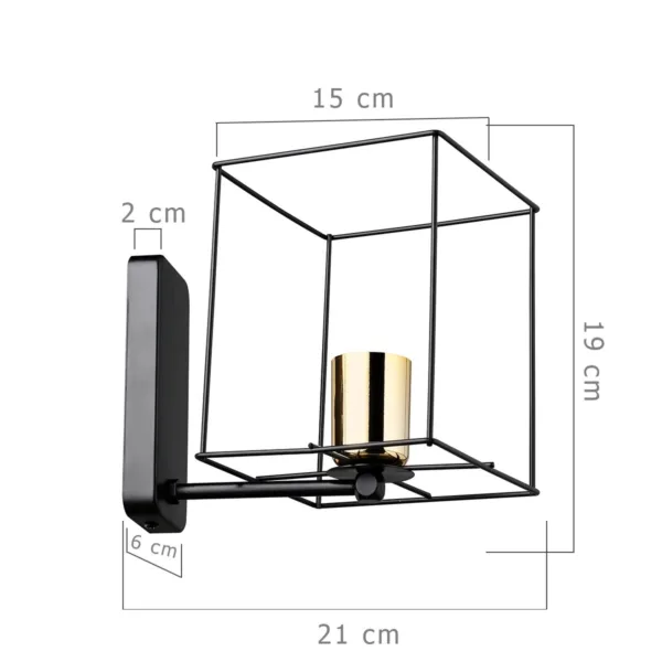 GloboStar® CYRA 203-0012 Μοντέρνο Επιτοίχιο Φωτιστικό Απλίκα Μονόφωτο 1 x E27 IP20 Μαύρο & Χρυσό Μέταλλο - Μ21 x Π21 x Υ19cm - Image 2
