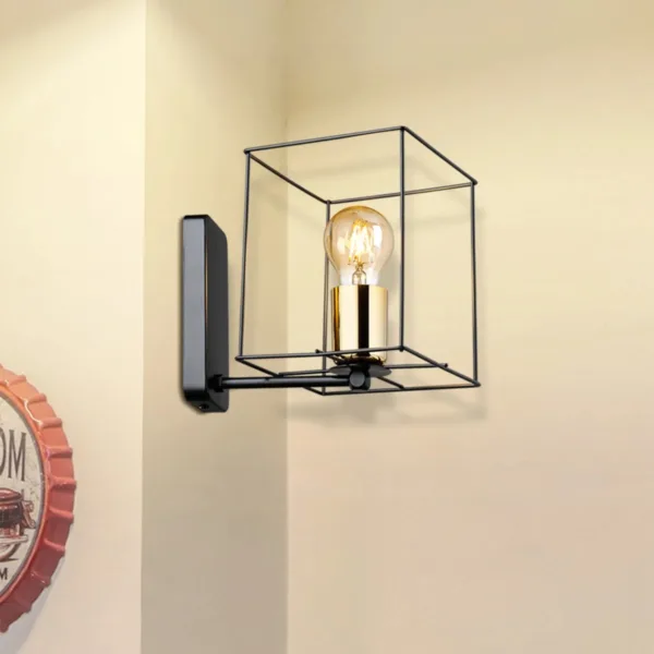GloboStar® CYRA 203-0012 Μοντέρνο Επιτοίχιο Φωτιστικό Απλίκα Μονόφωτο 1 x E27 IP20 Μαύρο & Χρυσό Μέταλλο - Μ21 x Π21 x Υ19cm - Image 3