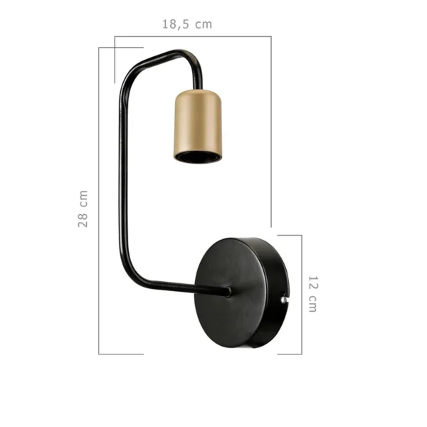 GloboStar® JUNO 203-0013 Μοντέρνο Επιτοίχιο Φωτιστικό Απλίκα Μονόφωτο 1 x E27 IP20 Μαύρο & Χρυσό Μέταλλο - Μ18.5 x Π18.5 x Υ28cm - Image 2