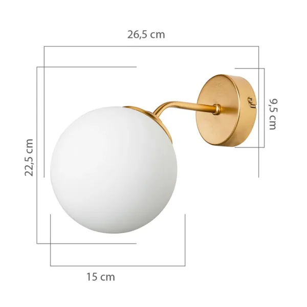 GloboStar® DALPH 203-0033 Vintage Επιτοίχιο Φωτιστικό Απλίκα Μονόφωτο 1 x E27 IP20 Χρυσό Μέταλλο με Λευκό Γυαλί - M15 x Π18 x Υ22.5cm - Image 2