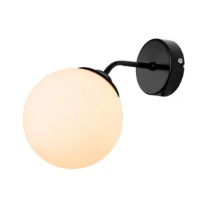 GloboStar® DALPH 203-0034 Vintage Επιτοίχιο Φωτιστικό Απλίκα Μονόφωτο 1 x E27 IP20 Μαύρο Μέταλλο με Λευκό Γυαλί - M15 x Π18 x Υ22.5cm