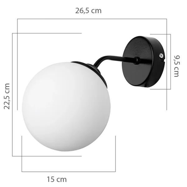 GloboStar® DALPH 203-0034 Vintage Επιτοίχιο Φωτιστικό Απλίκα Μονόφωτο 1 x E27 IP20 Μαύρο Μέταλλο με Λευκό Γυαλί - M15 x Π18 x Υ22.5cm - Image 2