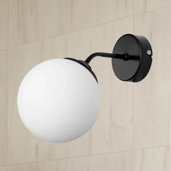 GloboStar® DALPH 203-0034 Vintage Επιτοίχιο Φωτιστικό Απλίκα Μονόφωτο 1 x E27 IP20 Μαύρο Μέταλλο με Λευκό Γυαλί - M15 x Π18 x Υ22.5cm - Image 3
