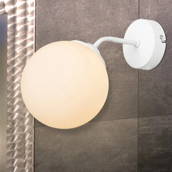 GloboStar® DALPH 203-0035 Vintage Επιτοίχιο Φωτιστικό Απλίκα Μονόφωτο 1 x E27 IP20 Λευκό Μέταλλο με Λευκό Γυαλί - M15 x Π18 x Υ22.5cm - Image 3