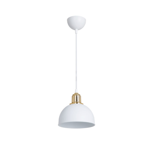 GloboStar® ΗUT 203-0147 Μοντέρνο Κρεμαστό Φωτιστικό Καμπάνα Μονόφωτο 1 x E27 IP20 Λευκό με Χρυσό Πλαστικό - Μ17.5 x Π17.5 x Υ80cm