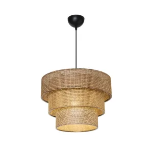 GloboStar® LEVEL 203-0171 Μοντέρνο Κρεμαστό Φωτιστικό Καπέλο Μονόφωτο 1 x E27 IP20 Καφέ Διάτρητο Ύφασμα - Μ38 x Π38 x Υ95cm