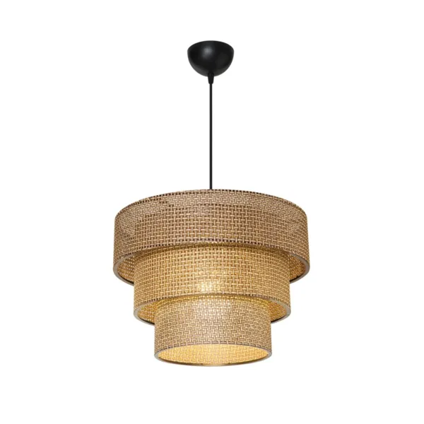 GloboStar® LEVEL 203-0171 Μοντέρνο Κρεμαστό Φωτιστικό Καπέλο Μονόφωτο 1 x E27 IP20 Καφέ Διάτρητο Ύφασμα - Μ38 x Π38 x Υ95cm