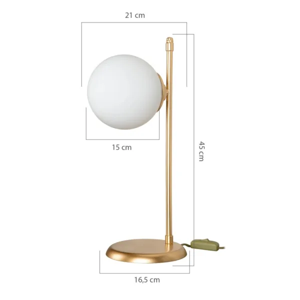 GloboStar® GLOBUS 203-0182 Μοντέρνο Επιτραπέζιο Φωτιστικό Μονόφωτο 1 x E27 IP20 Χρυσο Μέταλλο με Γαλακτερή Γυάλινη Μπάλα- Μ21 x Π16.5 x Υ45cm - Image 2