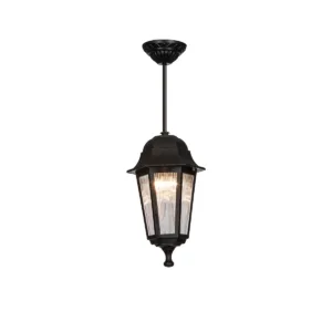 GloboStar® VITRO 203-0189 Vintage Κρεμαστό Φωτιστικό Φαναράκι Μονόφωτο 1 x E27 IP44 Μαύρο Πλαστικό Σώμα - Μ16 x Π16 x Υ48cm