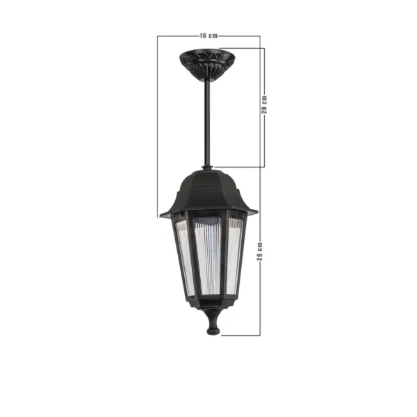 GloboStar® VITRO 203-0189 Vintage Κρεμαστό Φωτιστικό Φαναράκι Μονόφωτο 1 x E27 IP44 Μαύρο Πλαστικό Σώμα - Μ16 x Π16 x Υ48cm - Image 2