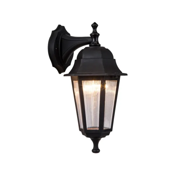 GloboStar® VITRO 203-0191 Vintage Επιτοίχιο Φωτιστικό Φαναράκι Μονόφωτο 1 x E27 IP44 Μαύρο Πλαστικό Σώμα - Μ19 x Π16 x Υ34cm