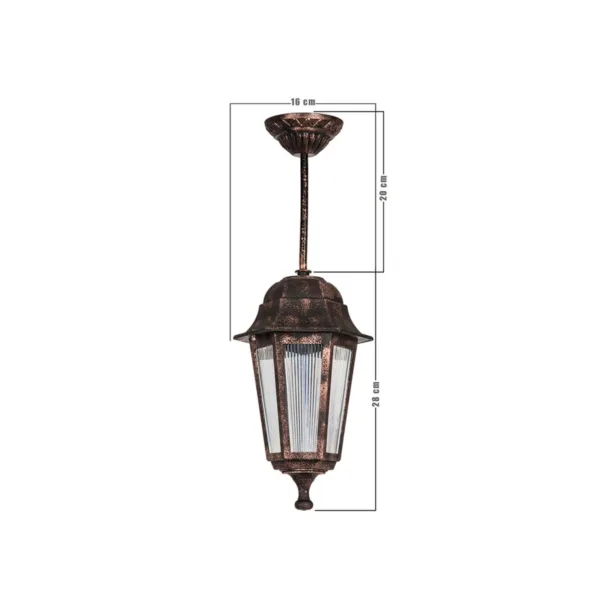 GloboStar® VITRO 203-0194 Vintage Κρεμαστό Φωτιστικό Φαναράκι Μονόφωτο 1 x E27 IP44 Χάλκινο Πλαστικό Σώμα - Μ16 x Π16 x Υ48cm - Image 2