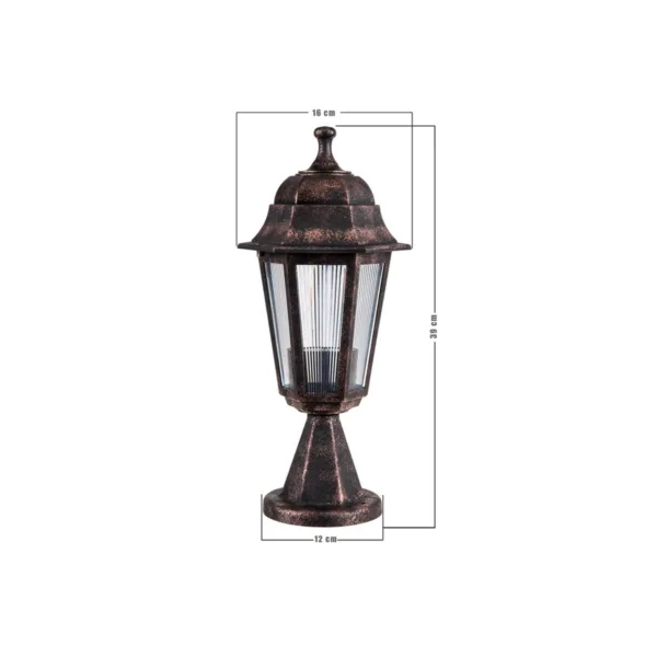 GloboStar® VITRO 203-0195 Vintage Επιδαπέδιο Φωτιστικό Φαναράκι Μονόφωτο 1 x E27 IP44 Χάλκινο Πλαστικό Σώμα - Μ16 x Π16 x Υ39cm - Image 2