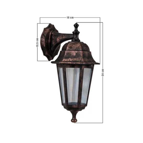 GloboStar® VITRO 203-0196 Vintage Επιτοίχιο Φωτιστικό Φαναράκι Μονόφωτο 1 x E27 IP44 Χάλκινο Πλαστικό Σώμα - Μ19 x Π16 x Υ34cm - Image 2