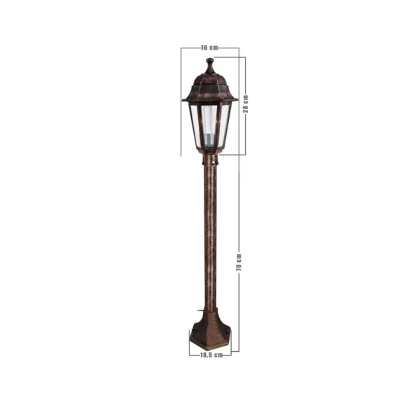 GloboStar® VITRO 203-0197 Vintage Επιδαπέδιο Φωτιστικό Φαναράκι Μονόφωτο 1 x E27 IP44 Χάλκινο Πλαστικό Σώμα - Μ16 x Π16 x Υ100cm - Image 2