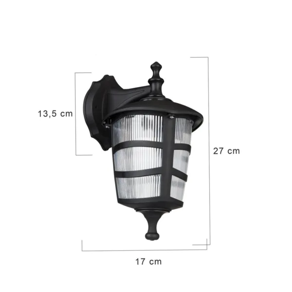 GloboStar® ZARDIN 203-0206 Vintage Επιτοίχιο Φωτιστικό Φαναράκι Μονόφωτο 1 x E27 IP44 Μαύρο Πλαστικό Σώμα - Μ22 x Π17 x Υ27cm - Image 2