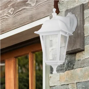 GloboStar® SOLME 203-0221 Vintage Επιτοίχιο Φωτιστικό Φαναράκι Μονόφωτο 1 x E27 IP44 Λευκό Πλαστικό Σώμα - Μ19 x Π15 x Υ35cm