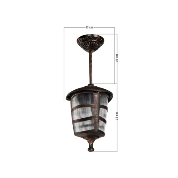 GloboStar® ZARDIN 203-0224 Vintage Κρεμαστό Φωτιστικό Φαναράκι Μονόφωτο 1 x E27 IP44 Χάλκινο Πλαστικό Σώμα - Μ17 x Π17 x Υ42cm - Image 2