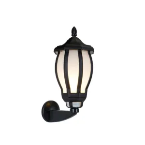 GloboStar® VERDI 203-0229 Vintage Επιτοίχιο Φωτιστικό Φαναράκι Μονόφωτο 1 x E27 IP44 Μαύρο Πλαστικό Σώμα - Μ23 x Π17 x Υ40cm