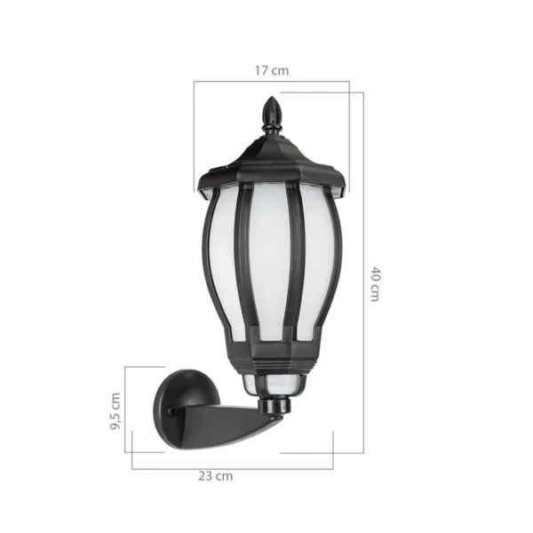 GloboStar® VERDI 203-0229 Vintage Επιτοίχιο Φωτιστικό Φαναράκι Μονόφωτο 1 x E27 IP44 Μαύρο Πλαστικό Σώμα - Μ23 x Π17 x Υ40cm - Image 2