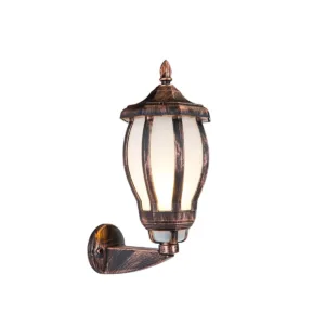 GloboStar® VERDI 203-0233 Vintage Επιτοίχιο Φωτιστικό Φαναράκι Μονόφωτο 1 x E27 IP44 Χάλκινο Πλαστικό Σώμα - Μ23 x Π17 x Υ40cm