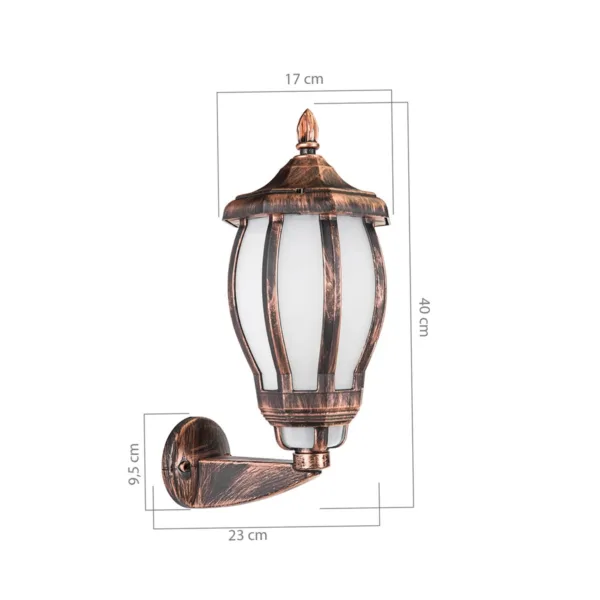 GloboStar® VERDI 203-0233 Vintage Επιτοίχιο Φωτιστικό Φαναράκι Μονόφωτο 1 x E27 IP44 Χάλκινο Πλαστικό Σώμα - Μ23 x Π17 x Υ40cm - Image 2