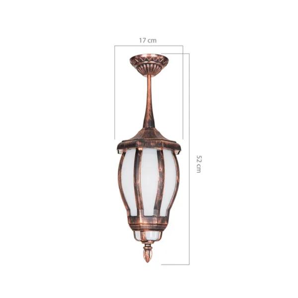 GloboStar® VERDI 203-0234 Vintage Κρεμαστό Φωτιστικό Φαναράκι Μονόφωτο 1 x E27 IP44 Χάλκινο Πλαστικό Σώμα - Μ17 x Π17 x Υ47cm - Image 2
