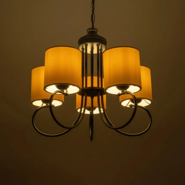 GloboStar® TRITON 203-0253 Vintage Κρεμαστό Φωτιστικό Καπέλο Πολύφωτο 5 x E27 IP20 Μαύρο Μέταλλο με Μπέζ Ύφασμα - Μ50 x Π50 x Υ48cm - Image 2