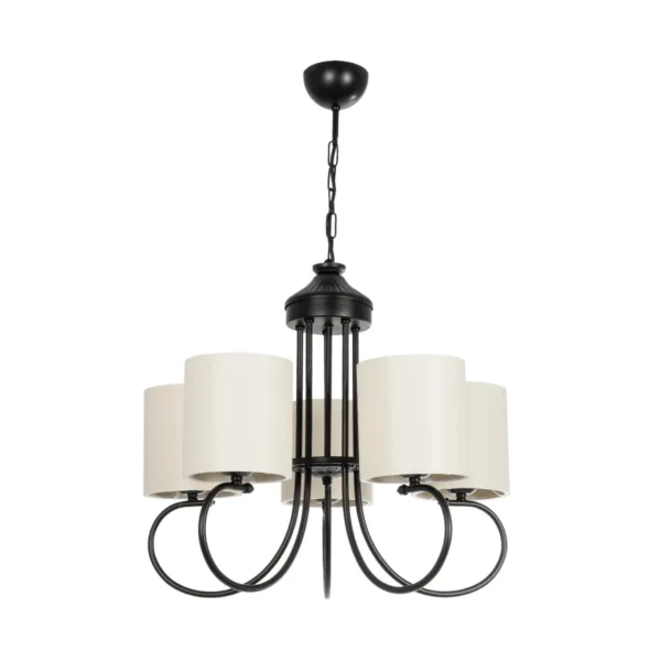 GloboStar® TRITON 203-0253 Vintage Κρεμαστό Φωτιστικό Καπέλο Πολύφωτο 5 x E27 IP20 Μαύρο Μέταλλο με Μπέζ Ύφασμα - Μ50 x Π50 x Υ48cm - Image 3