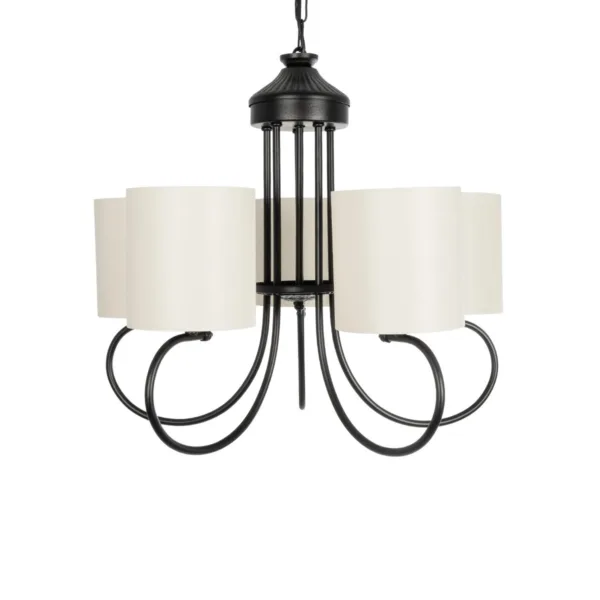 GloboStar® TRITON 203-0253 Vintage Κρεμαστό Φωτιστικό Καπέλο Πολύφωτο 5 x E27 IP20 Μαύρο Μέταλλο με Μπέζ Ύφασμα - Μ50 x Π50 x Υ48cm - Image 4