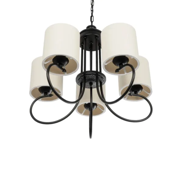 GloboStar® TRITON 203-0253 Vintage Κρεμαστό Φωτιστικό Καπέλο Πολύφωτο 5 x E27 IP20 Μαύρο Μέταλλο με Μπέζ Ύφασμα - Μ50 x Π50 x Υ48cm - Image 5