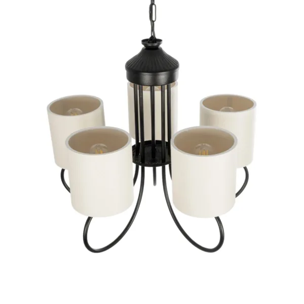 GloboStar® TRITON 203-0253 Vintage Κρεμαστό Φωτιστικό Καπέλο Πολύφωτο 5 x E27 IP20 Μαύρο Μέταλλο με Μπέζ Ύφασμα - Μ50 x Π50 x Υ48cm - Image 6