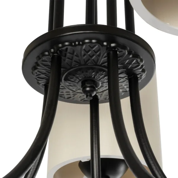 GloboStar® TRITON 203-0253 Vintage Κρεμαστό Φωτιστικό Καπέλο Πολύφωτο 5 x E27 IP20 Μαύρο Μέταλλο με Μπέζ Ύφασμα - Μ50 x Π50 x Υ48cm - Image 7