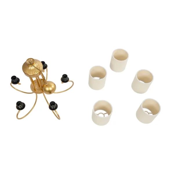 GloboStar® TRITON 203-0254 Vintage Κρεμαστό Φωτιστικό Καπέλο Πολύφωτο 5 x E27 IP20 Χρυσό Μέταλλο με Μπέζ Ύφασμα - Μ50 x Π50 x Υ48cm - Image 11