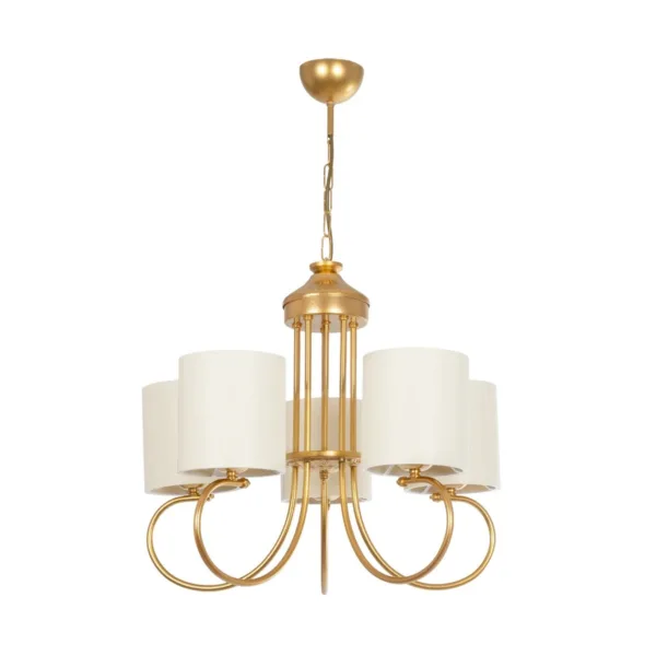 GloboStar® TRITON 203-0254 Vintage Κρεμαστό Φωτιστικό Καπέλο Πολύφωτο 5 x E27 IP20 Χρυσό Μέταλλο με Μπέζ Ύφασμα - Μ50 x Π50 x Υ48cm - Image 3