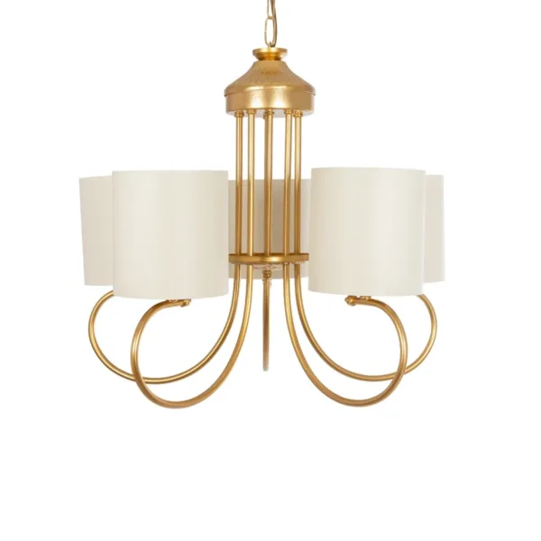 GloboStar® TRITON 203-0254 Vintage Κρεμαστό Φωτιστικό Καπέλο Πολύφωτο 5 x E27 IP20 Χρυσό Μέταλλο με Μπέζ Ύφασμα - Μ50 x Π50 x Υ48cm - Image 4